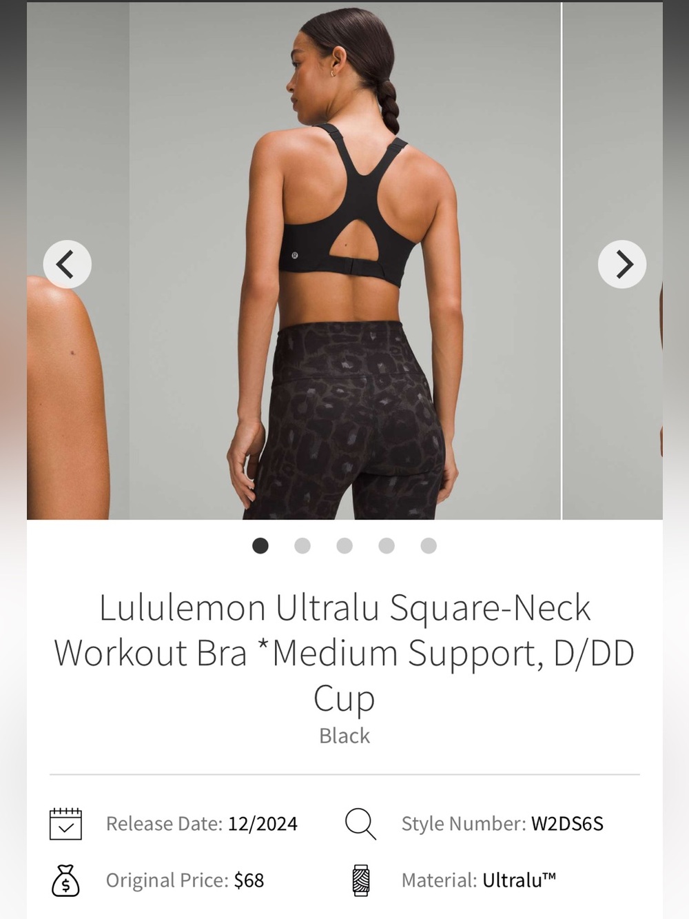lululemon Ultralux Square-Neck Workout Bra in Black
